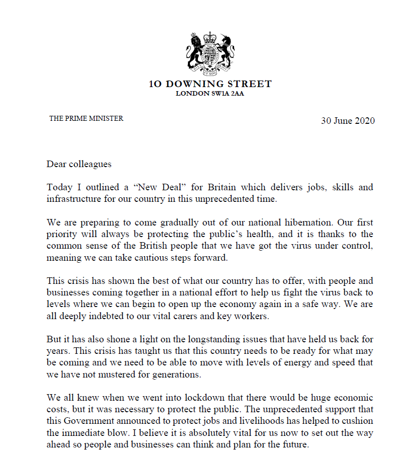 New Deal Letter from PM West Berkshire Conservatives